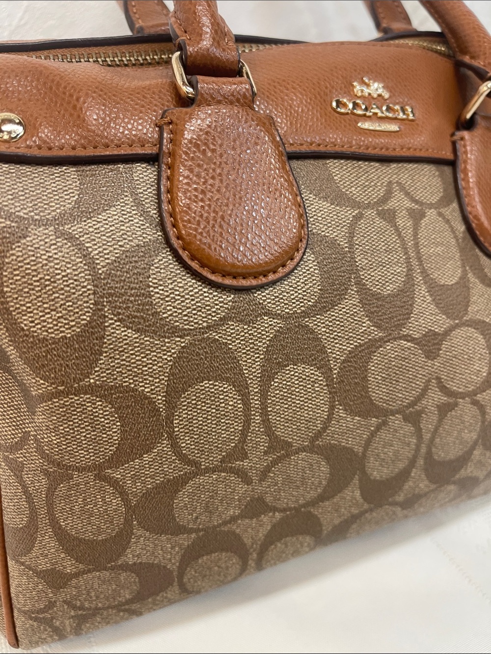 Coach Mini Bennett Satchel Signature Canvas smooth leather no strap - Picture 6 of 16